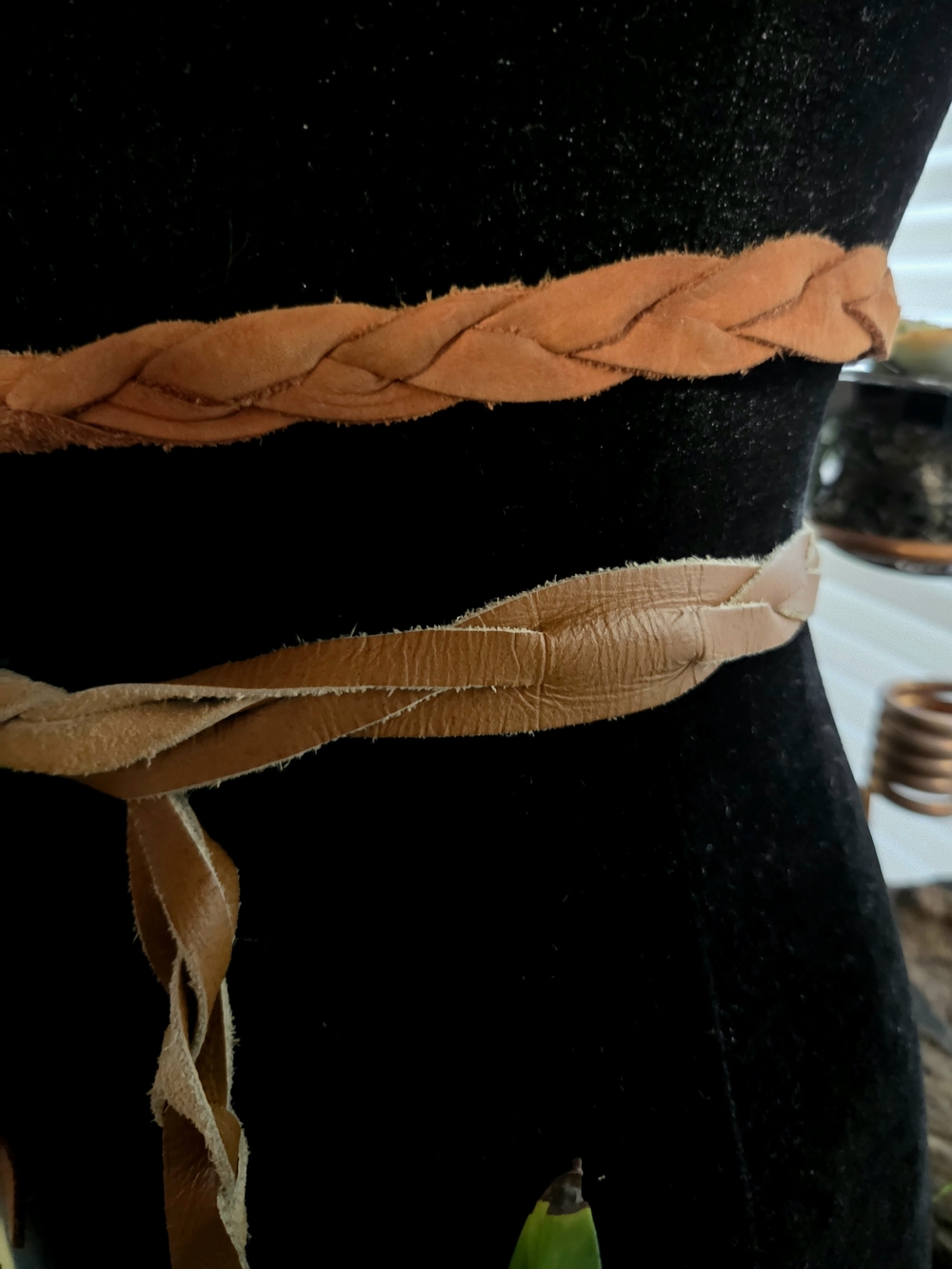 Vintage 1960's 2pc Braided Leather Belts Headbands Handmade - Picture 5 of 6